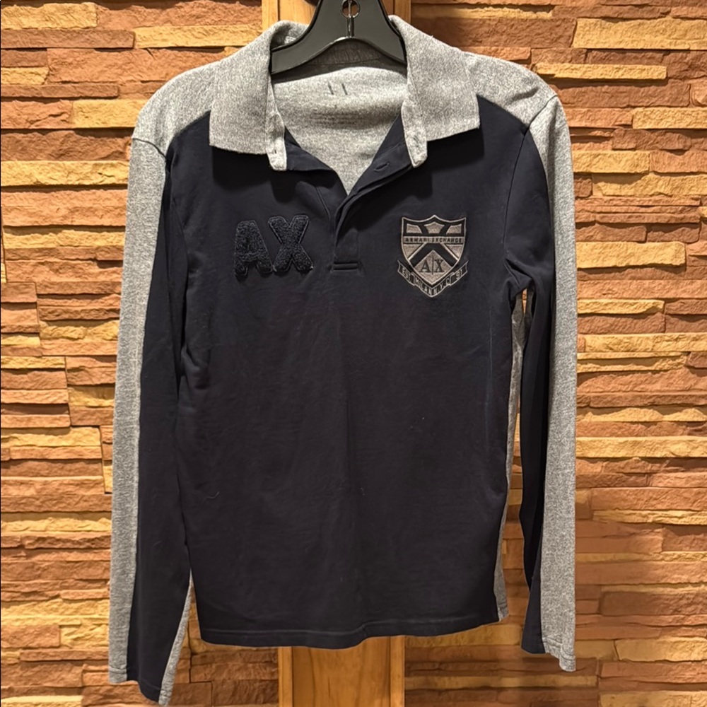 AX Navy and Gray Long Sleeve Polo
